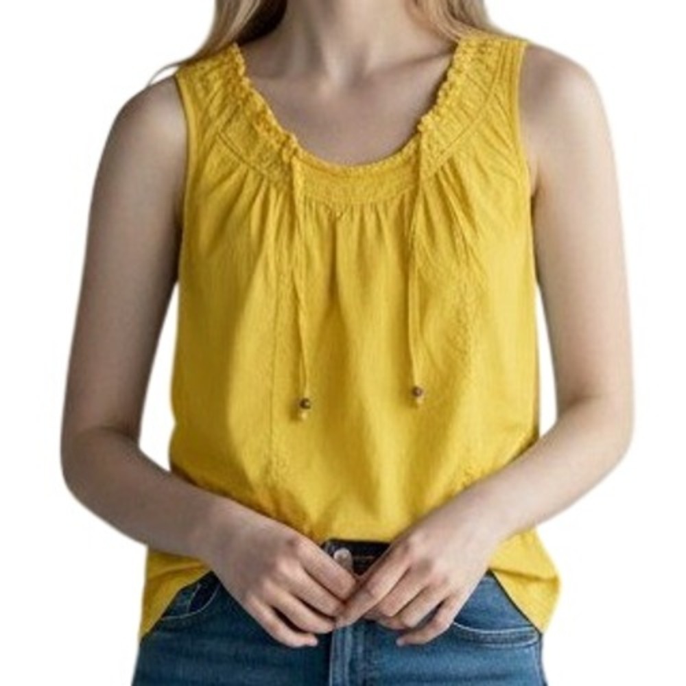 Edme & Esyllte Yellow Boho Ruffle Sleeveless Cotton Blouse Size 4 Cinched Back